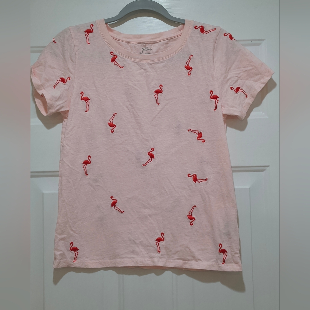 J. Crew Pink Flamingo Embroidered Shirt Size Medium